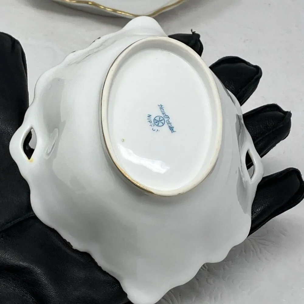 Nippon Gravy Sauce Boat w Underplate Roses Gilt Painted Gold & Raised Flower VTG